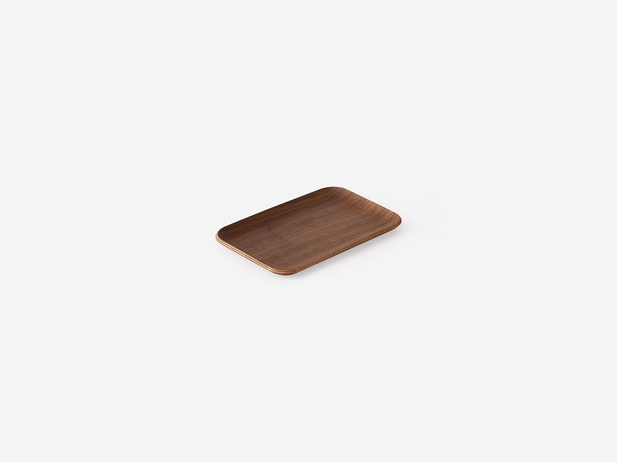 Side view of small rectangular walnut serving tray